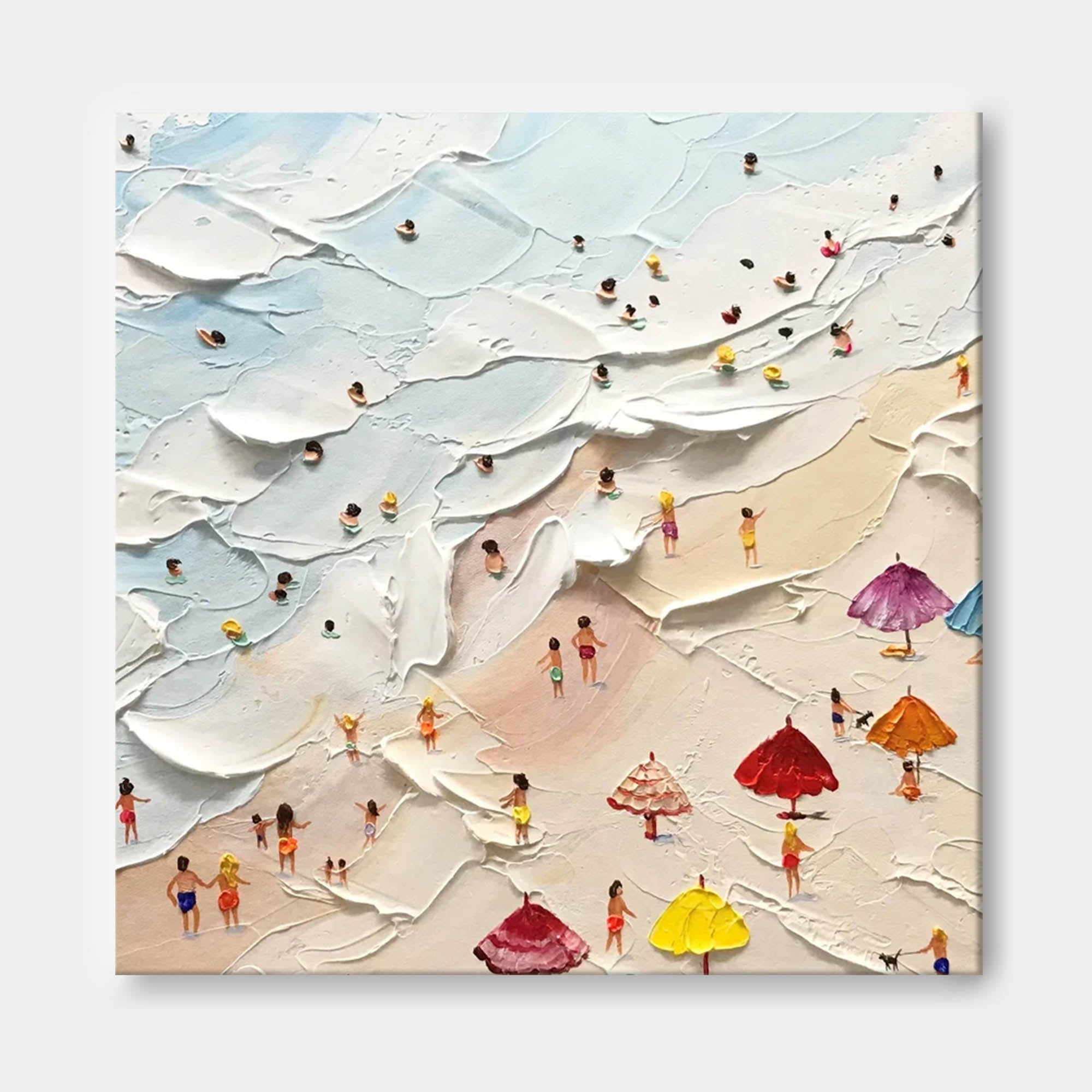 Summer Day - Textured Beach Scene Wall Art with Umbrellas