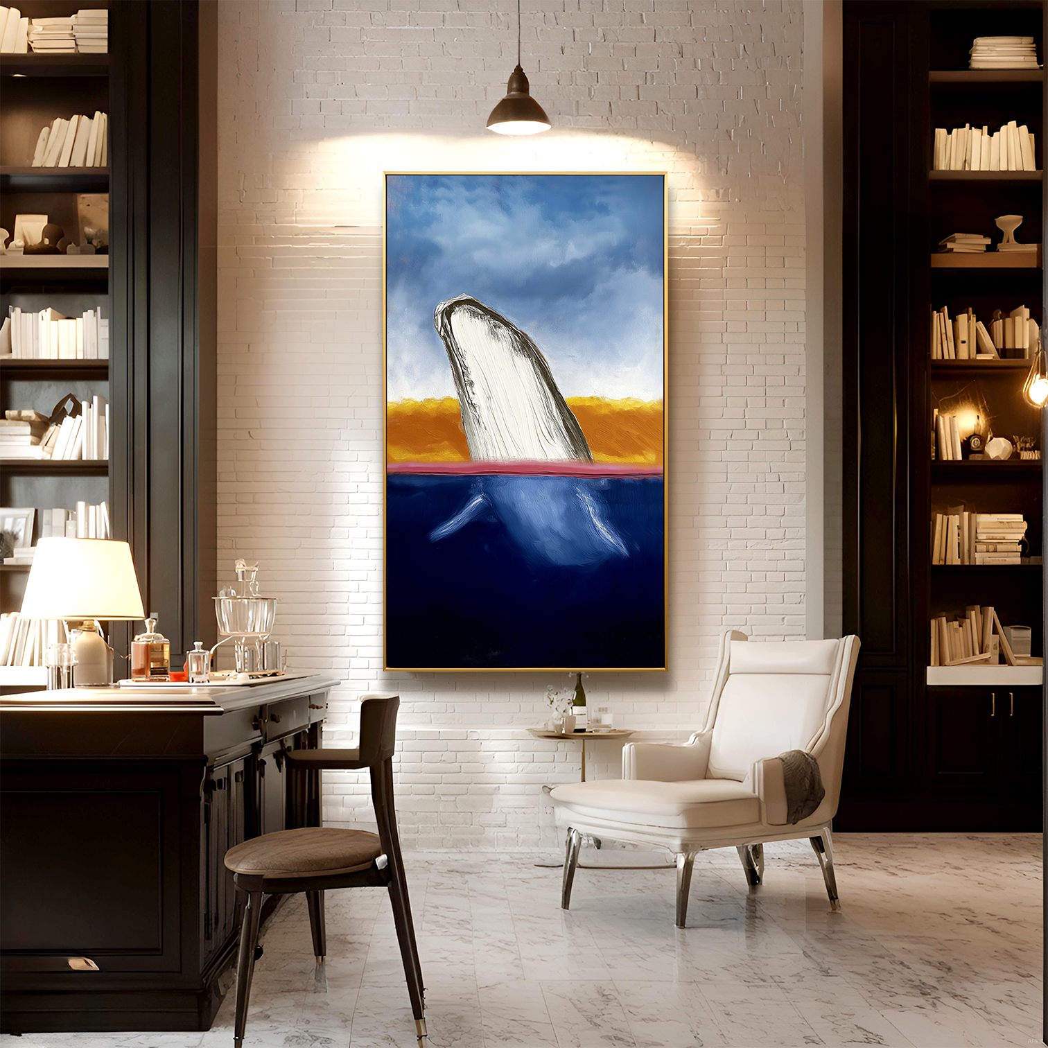 Whale Rising Over Deep Blue Sea Wall Art