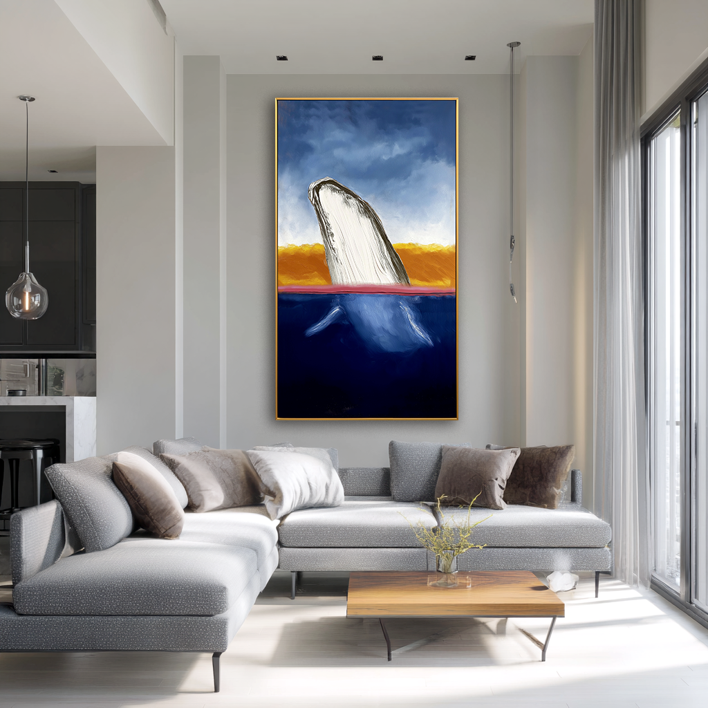 Whale Rising Over Deep Blue Sea Wall Art