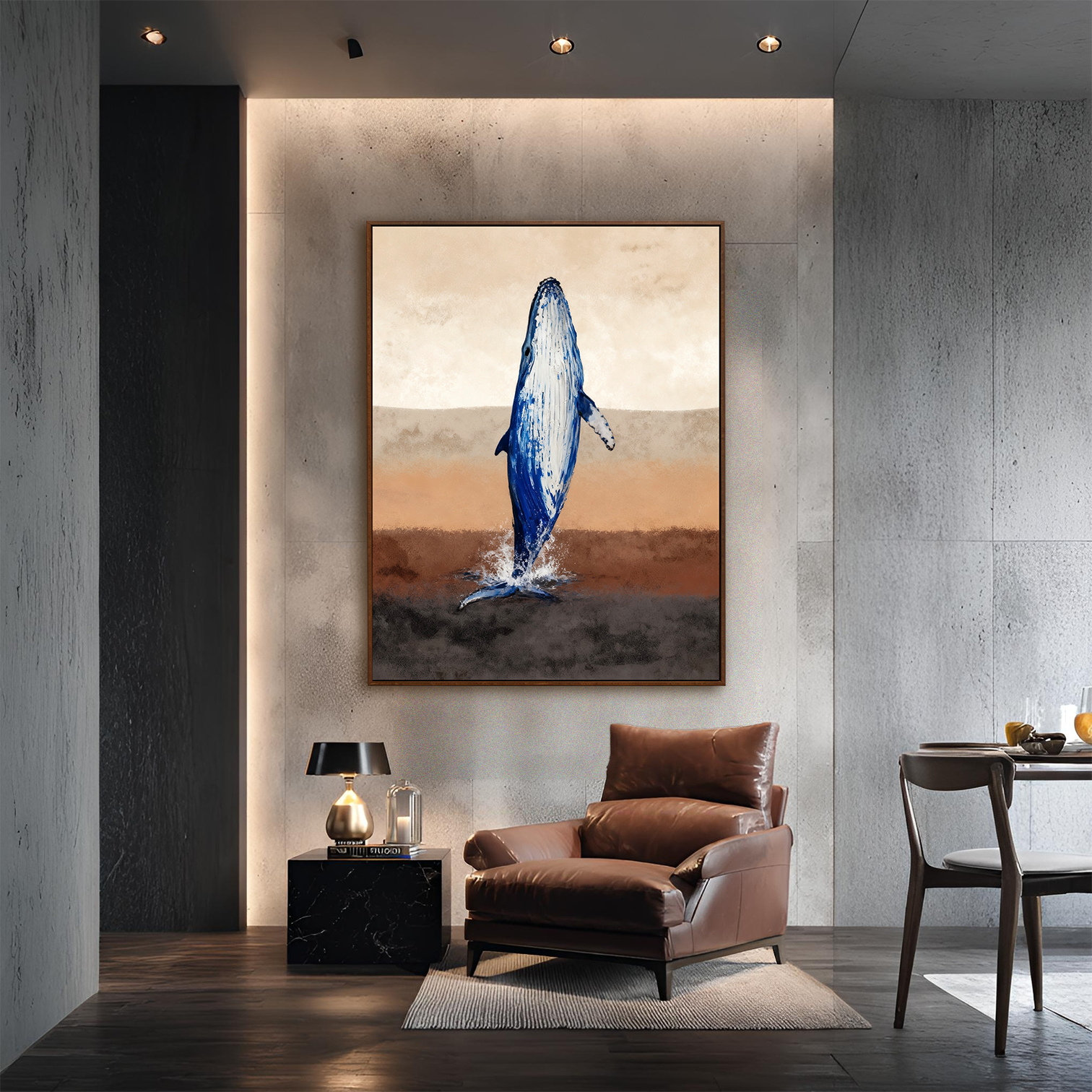 Blue Whale Splash on Earth-Tone Horizon Wall Art