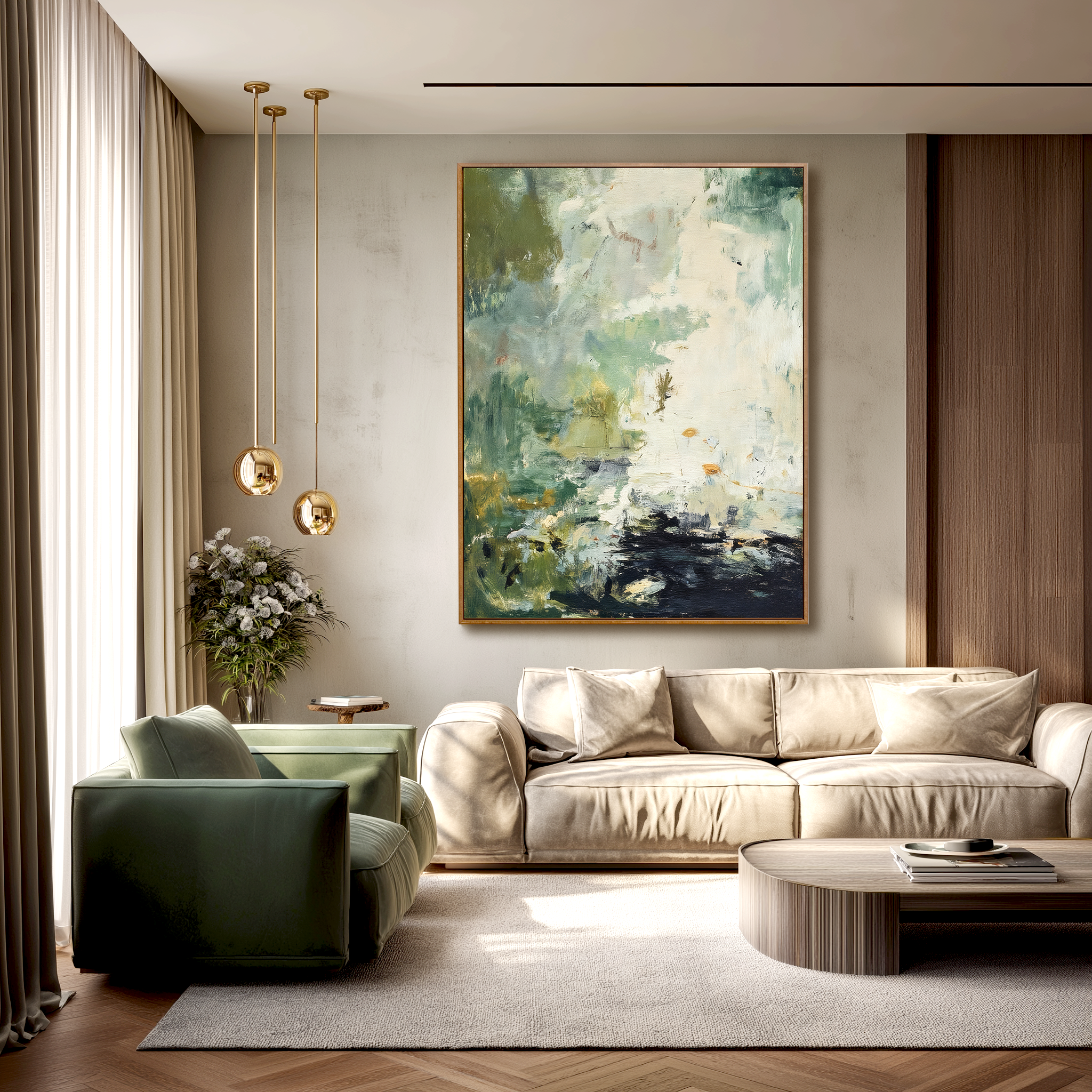 Misty Green Abstract Landscape Wall Art