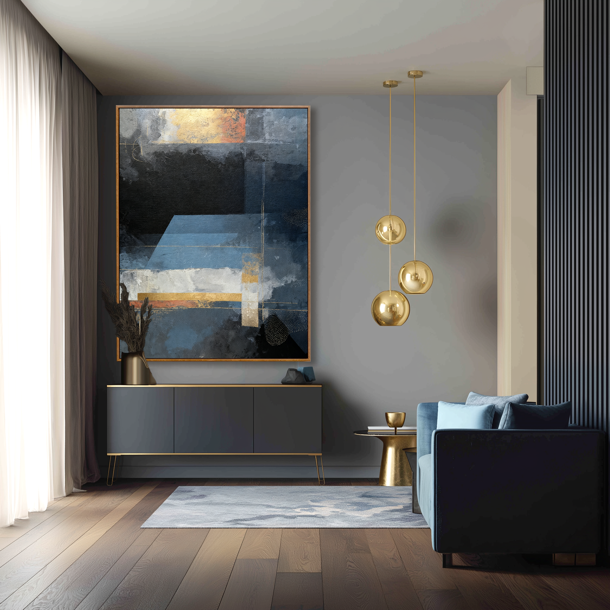 Midnight Blue Geometric Abstract Wall Art