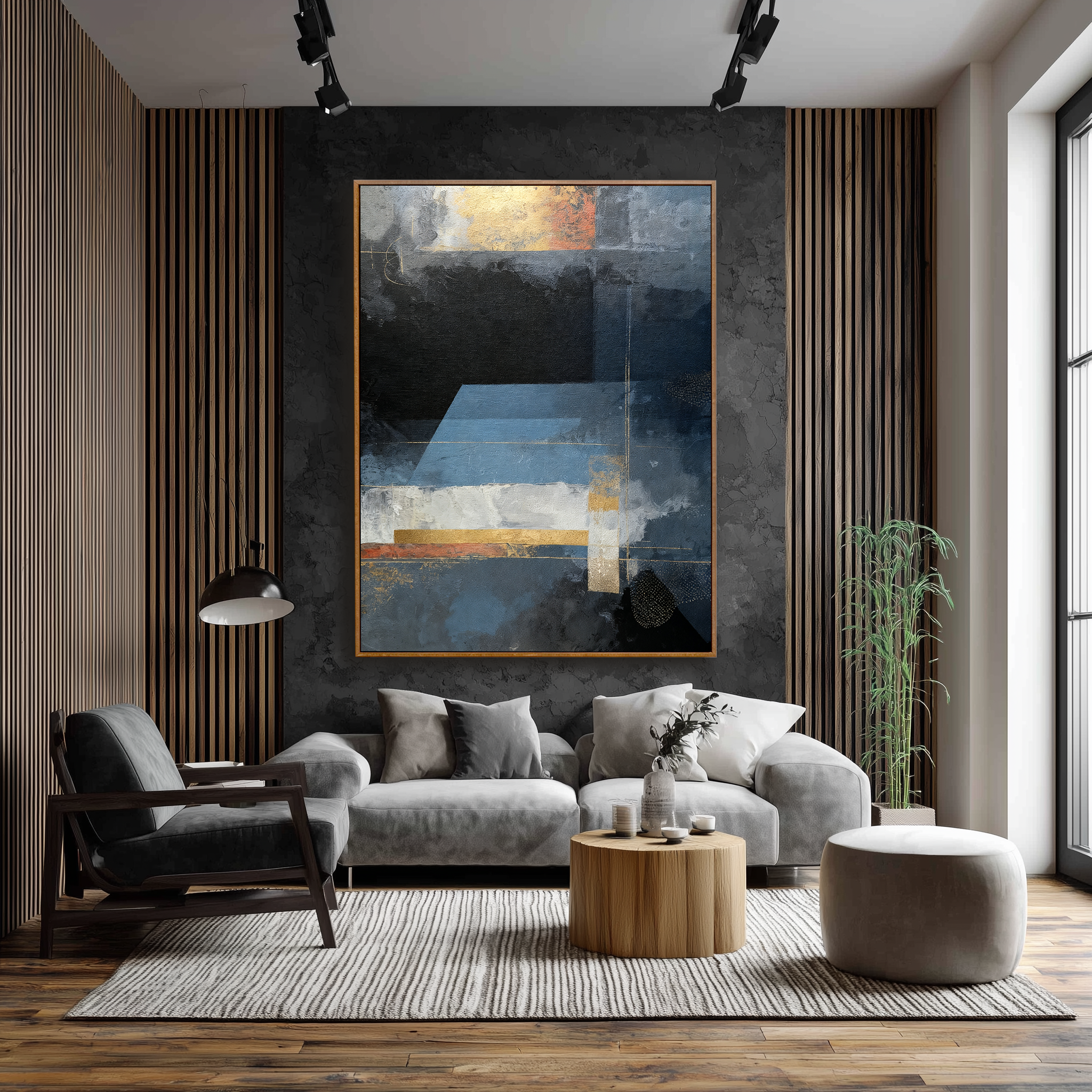 Midnight Blue Geometric Abstract Wall Art