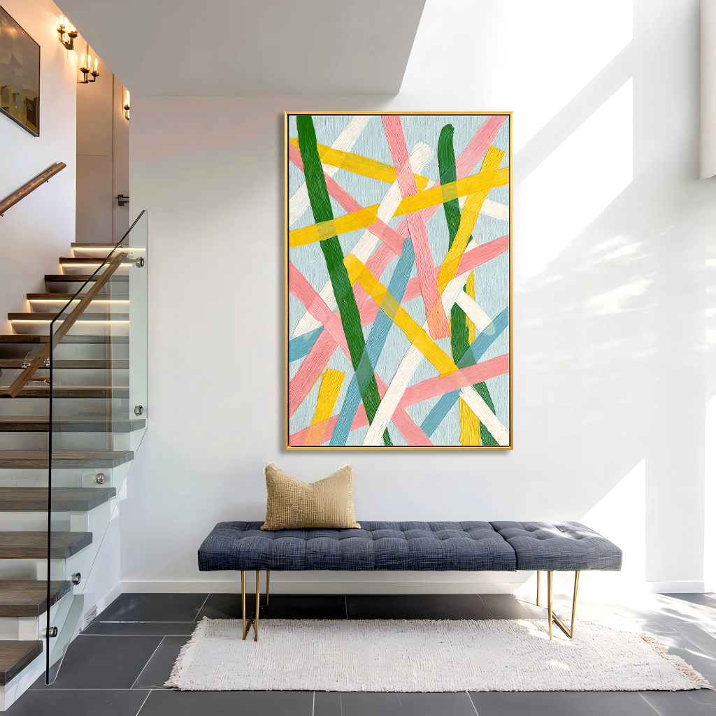 Colorful Brushstroke Lines Abstract Panoramic Wall Art