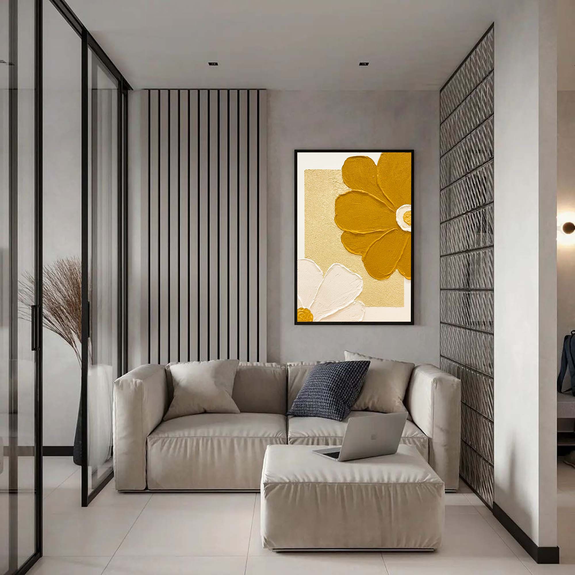 Golden Petals - Modern Minimal 3D Floral Wall Art