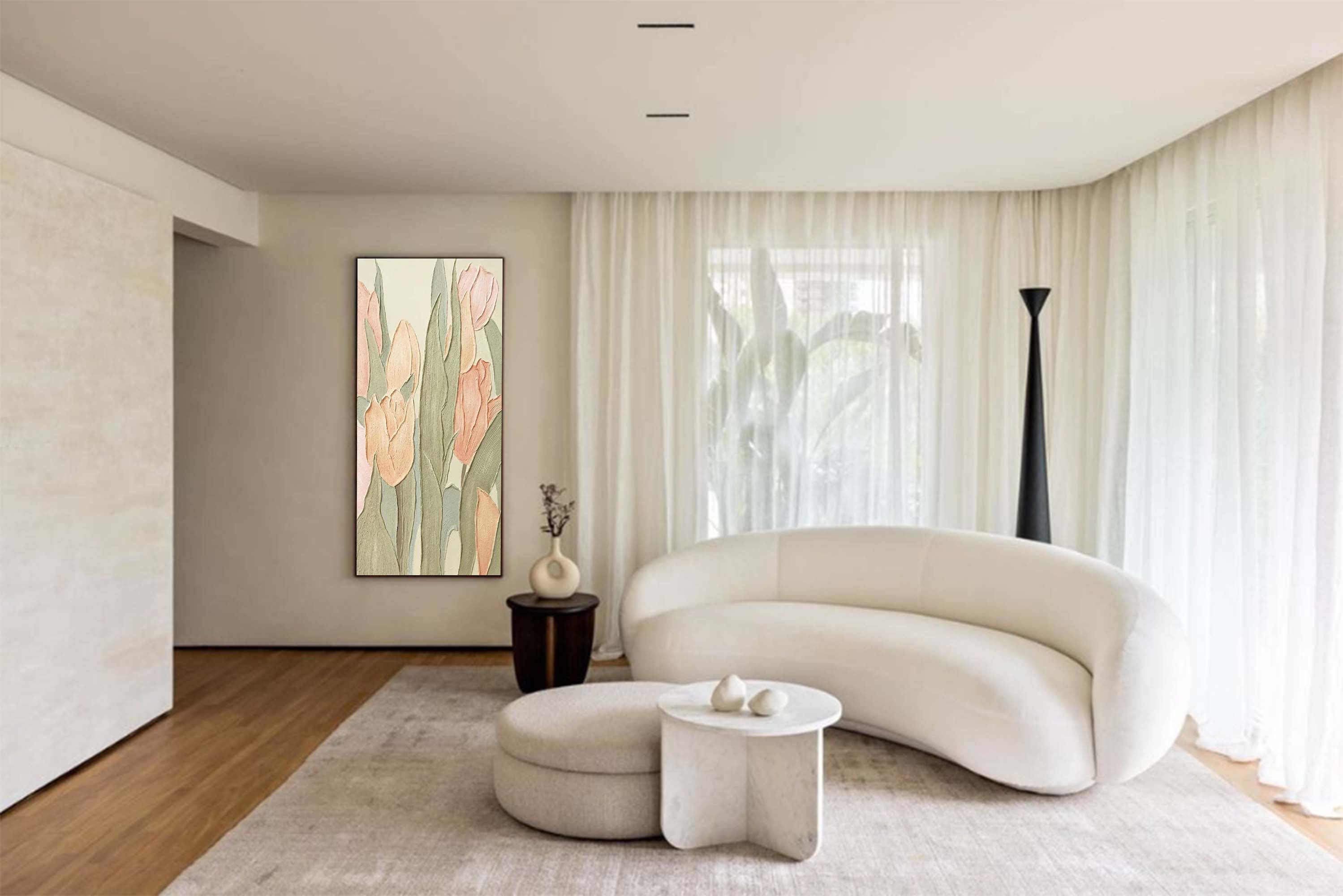 Pastel Tulips - Tall Vertical Wall Art with Heavy Texture