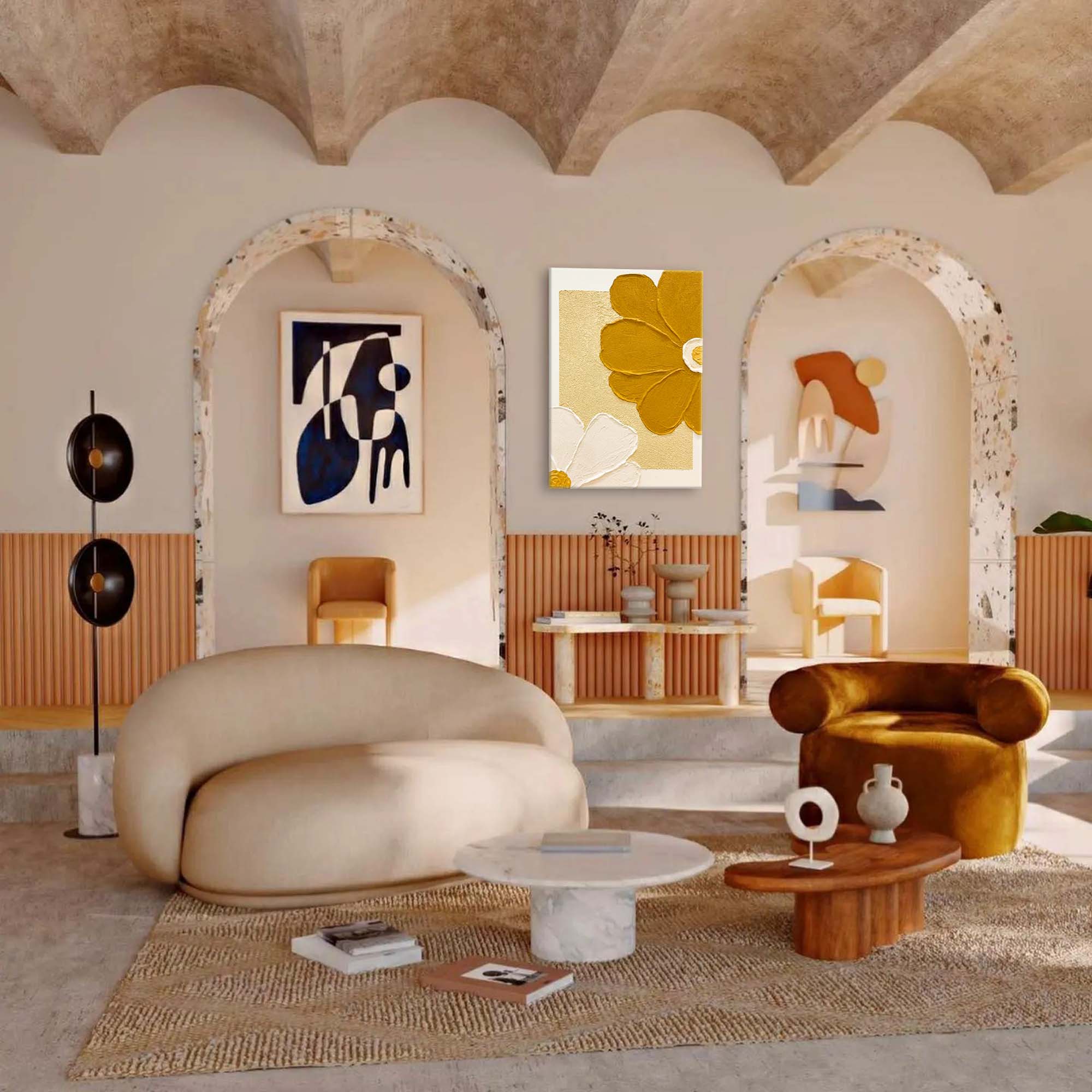 Golden Petals - Modern Minimal 3D Floral Wall Art