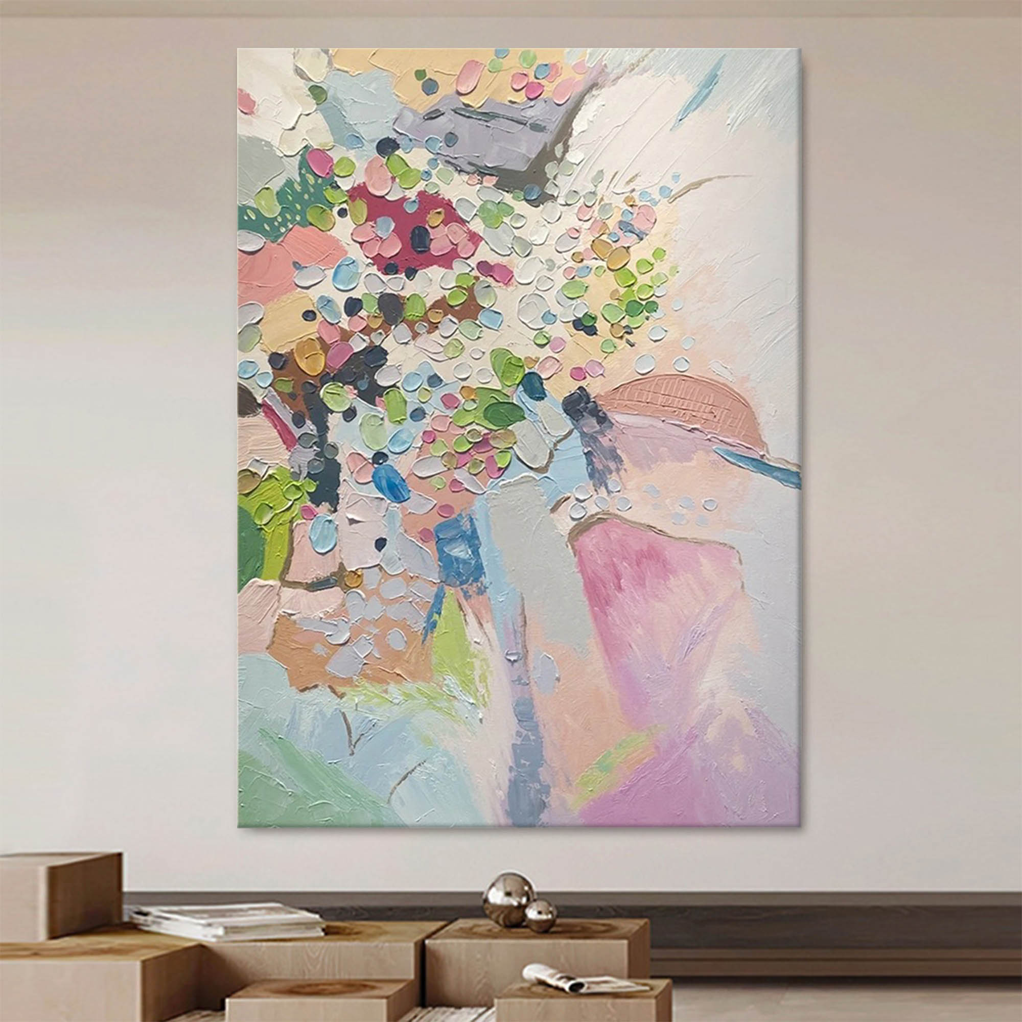 Spring Confetti - Pastel Abstract Floral Painting Textured Canvas