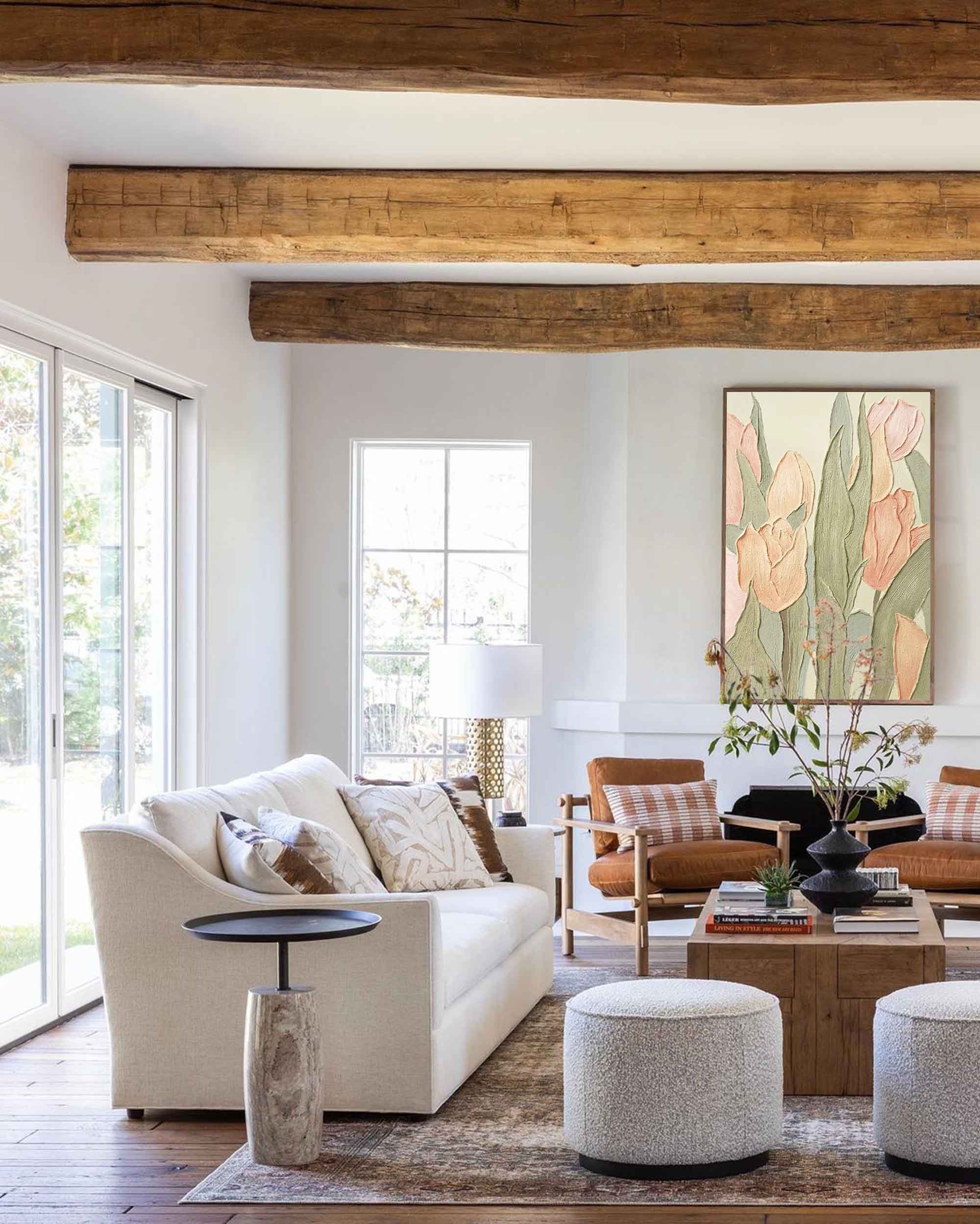 Pastel Tulips - Tall Vertical Wall Art with Heavy Texture