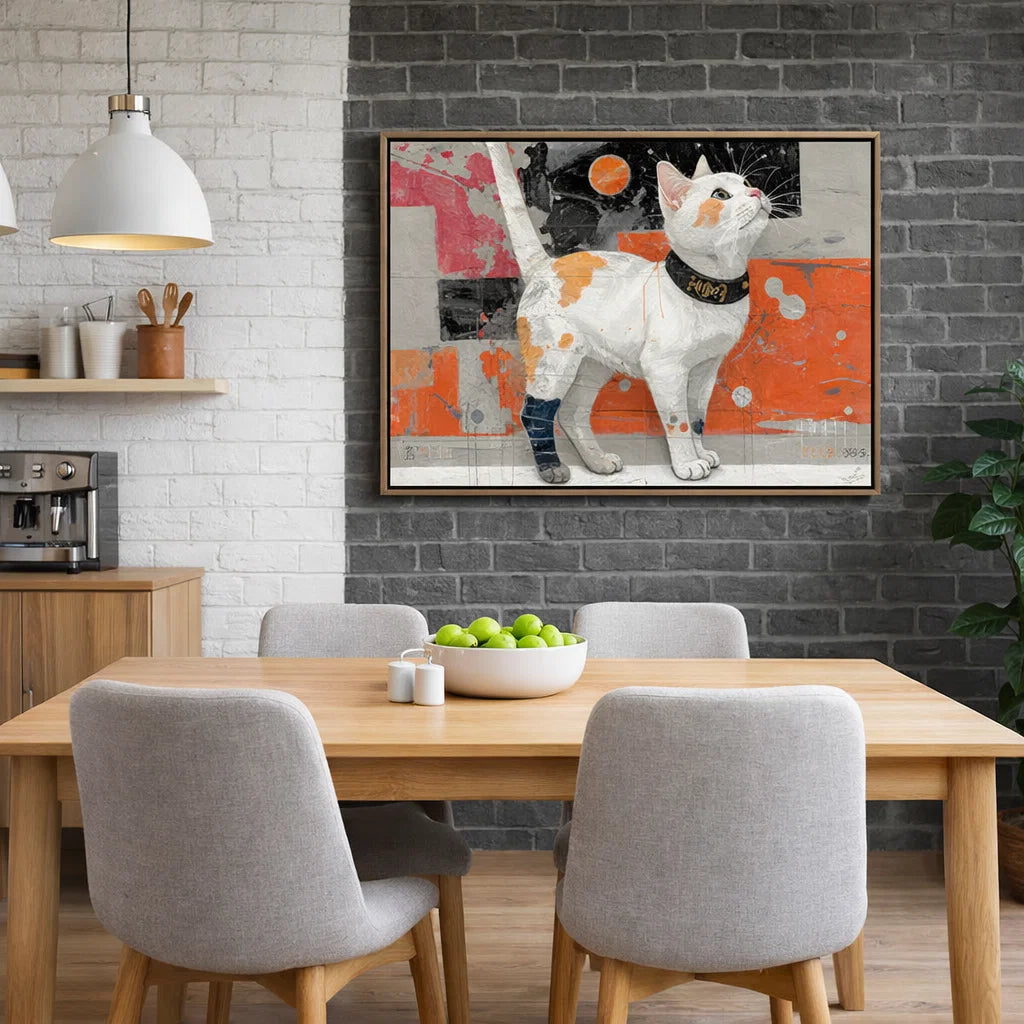 Urban Whiskers: Textured Graffiti Cat Painting with Vibrant Pop Art Colors