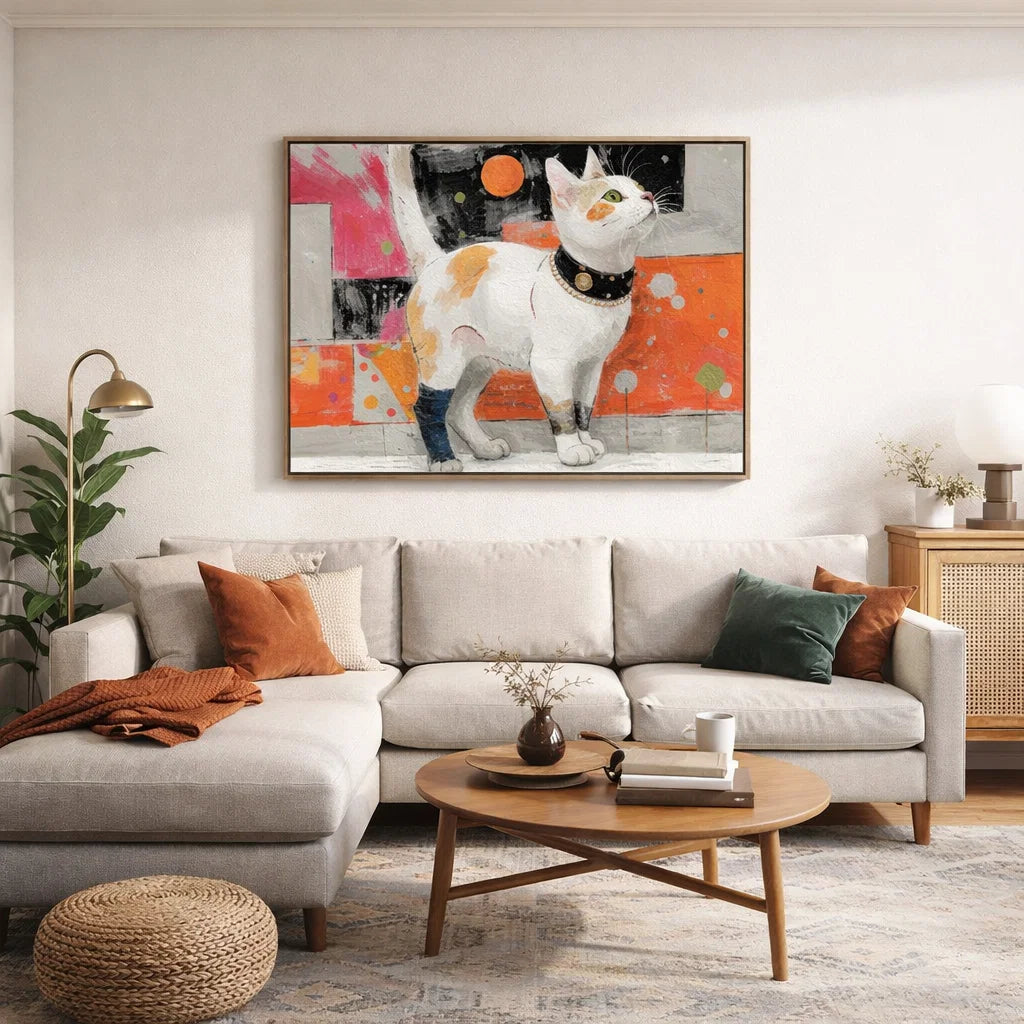 Urban Whiskers: Textured Graffiti Cat Painting with Vibrant Pop Art Colors
